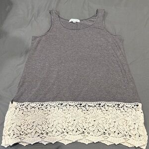 Gray Tank Top with Lace Hem